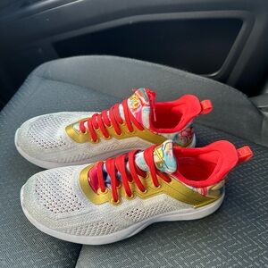 APL Women's White Knit Sneakers with Gold Panels and Red Accents